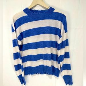 Aqua Cashmere Women’s Striped Long Sleeve Pullover Sweater - Medium